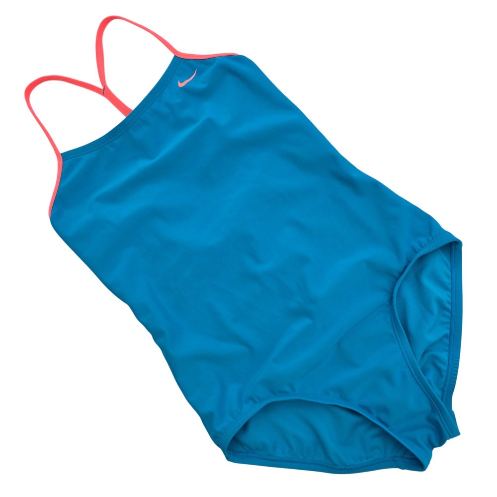 Nike Girls' Sport Swimsuit One-Piece Blue Pink Swoosh Logo 14